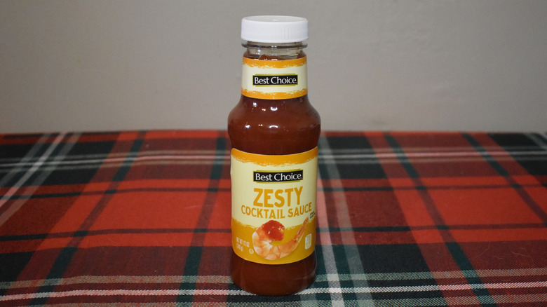 zesty cocktail sauce with orange and yellow label
