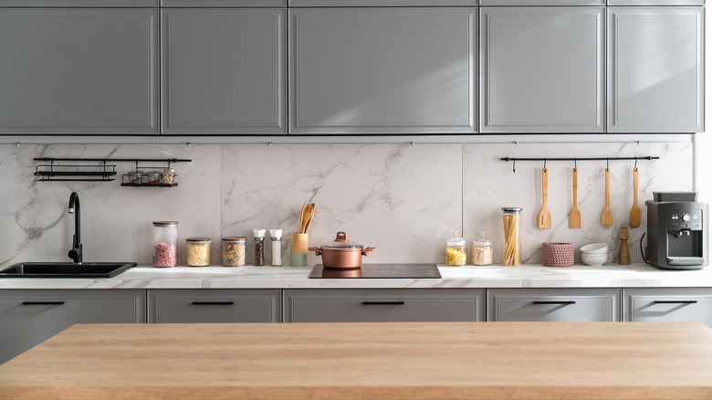 bare countertop in gray kitchen