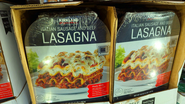 A display of Kirkland Signature Italian and Beef Lasagna