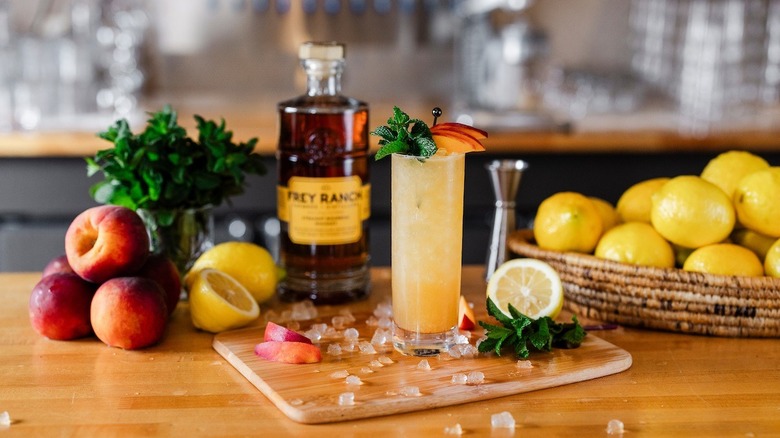 Into the Frey cocktail on cutting board