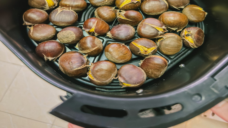 Roasted chestnuts in an air fryer