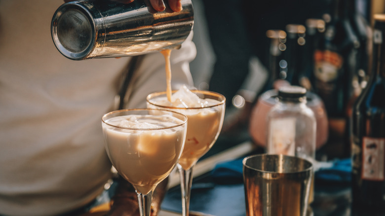A coffee cocktail being poured