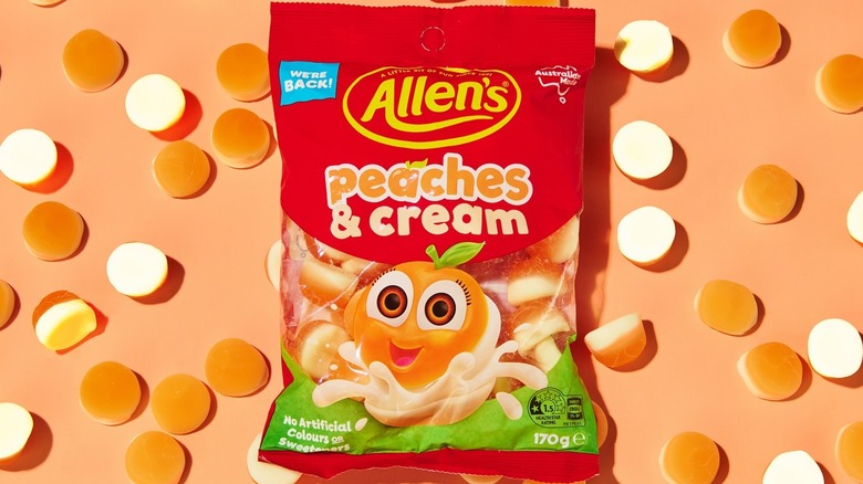 A bag of Allen's Peaches & Crean jelly candies