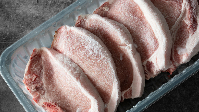 Tray of frozen pork chops