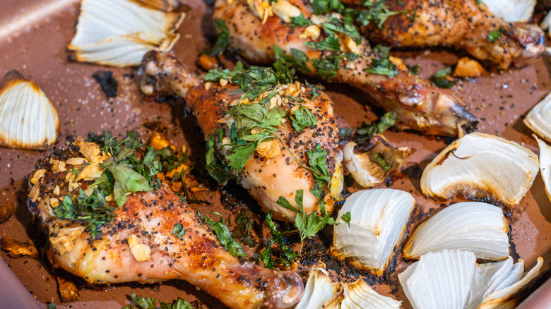 Baked chicken with herbs and onions