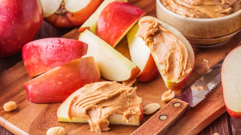 Honeycrisp apples with salty peanut butter