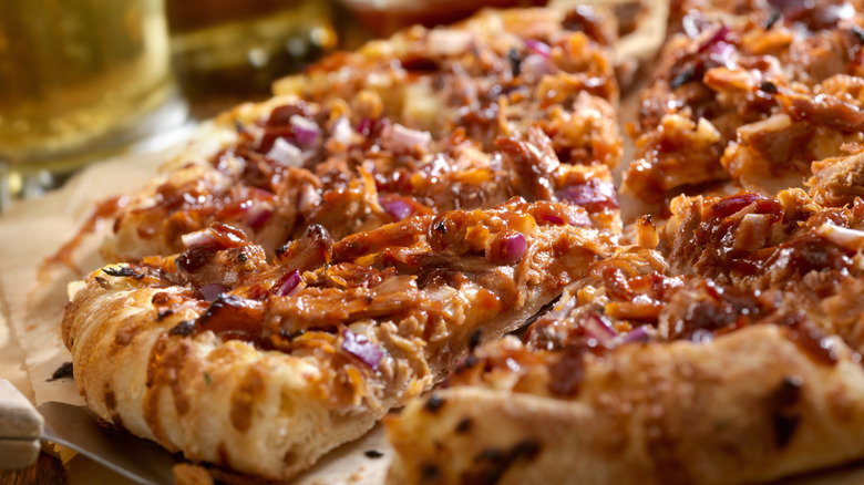 Barbecue chicken pizza with onions