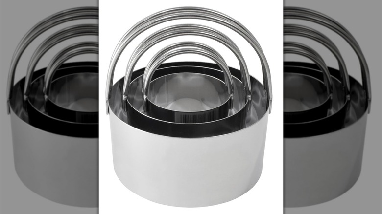 A stainless steel stack of R&M International Biscuit Cutters