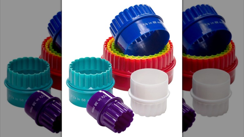 A set of colorful plastic biscuit cutters