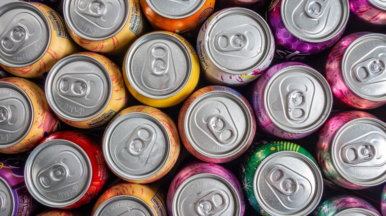 Top-down view of aluminum soda cans