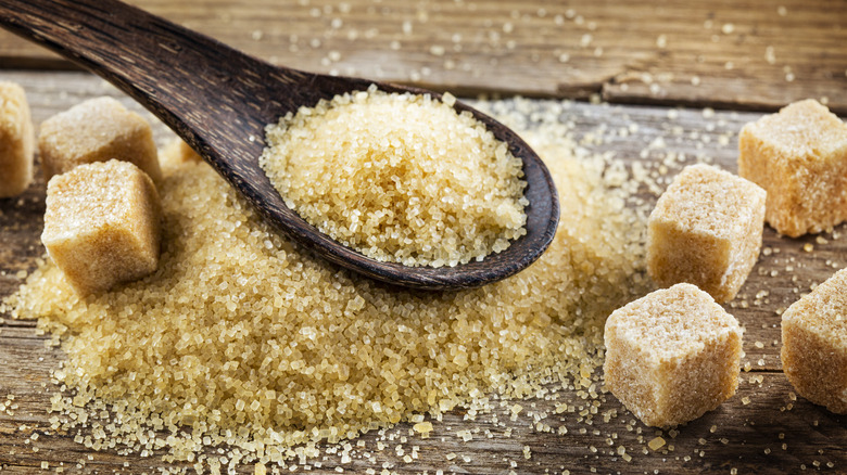 Granulated and cubed brown sugar