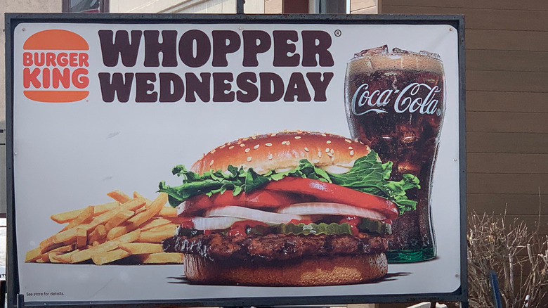 A Burger King billboard advertising Whopper Wednesay