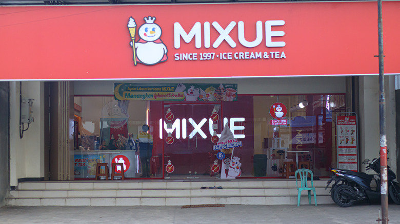 The exterior of a Mixue location in Indonesia