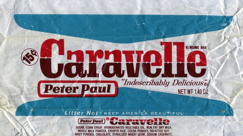 Blue and white Caravelle wrapper with the name in brown and red