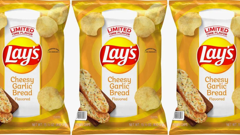 Bags of Lay's Cheesy Garlic Bread