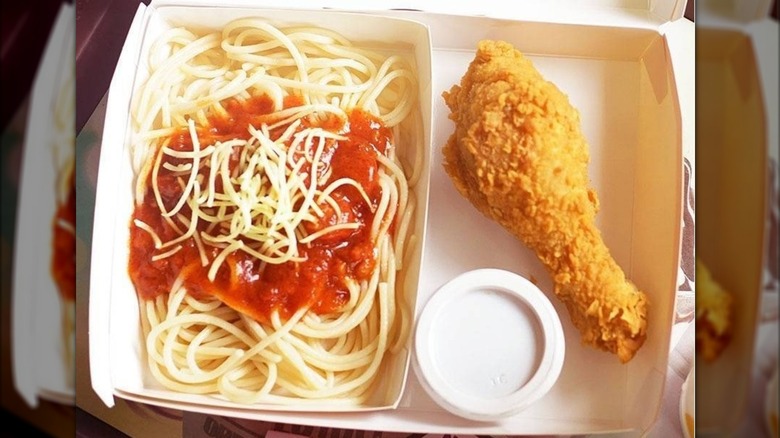 A box of Chicken McDo with McSpaghetti from McDonald's in the Philippines