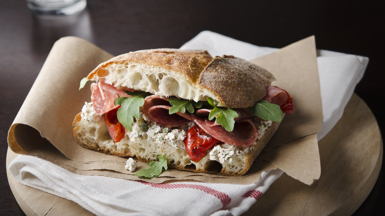 Italian sandwich on ciabatta bread
