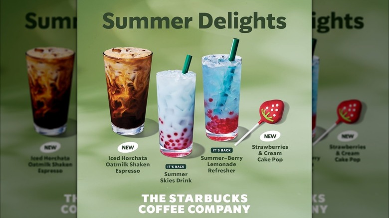 A graphic of Starbucks "Summer Delights" menu items