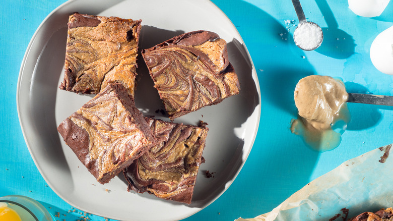 tahini swirl brownies on a plate
