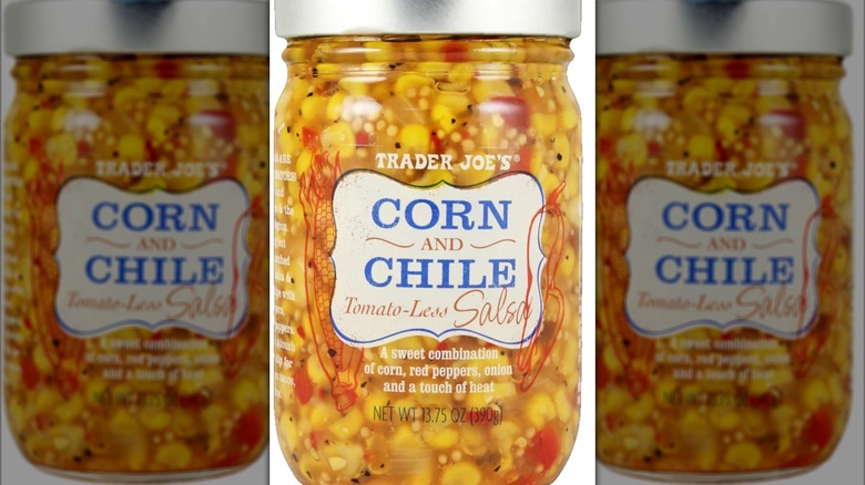 Jar of Corn Salsa with on white background