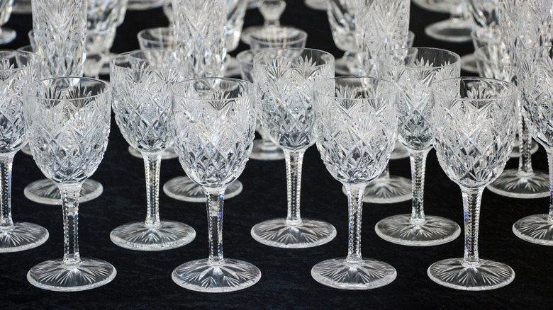 Crystal glasses on a black table