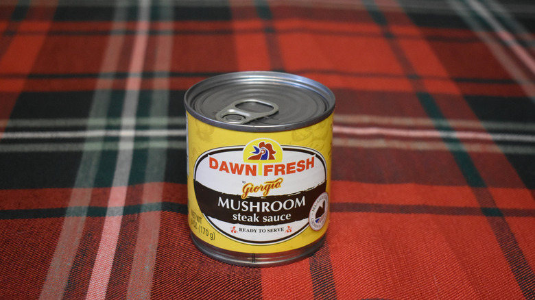 small yellow can labeled Dawn Fresh steak sauce