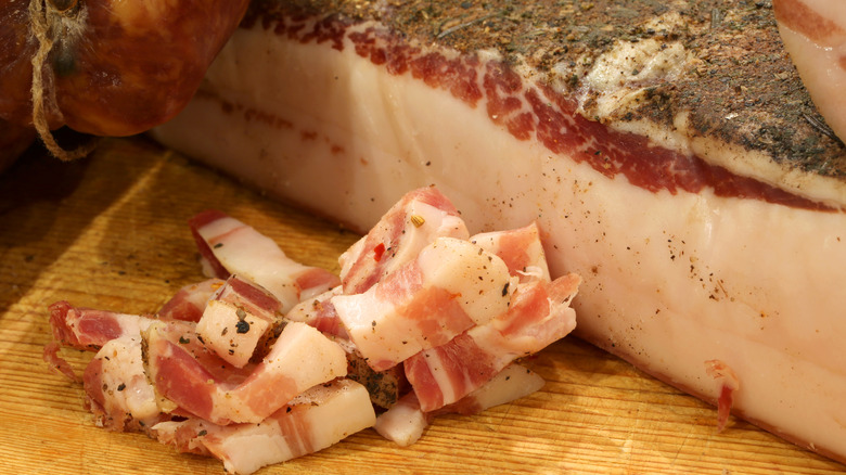 A pile of chopped up lardo