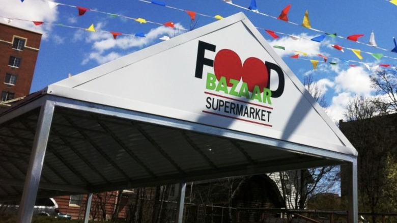 The signage of a Food Bazaar Supermarket.