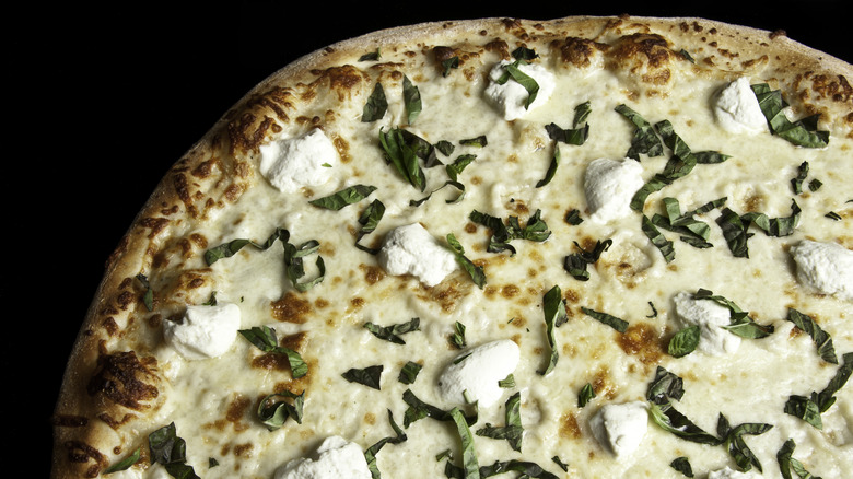 White pizza with cheese and herbs