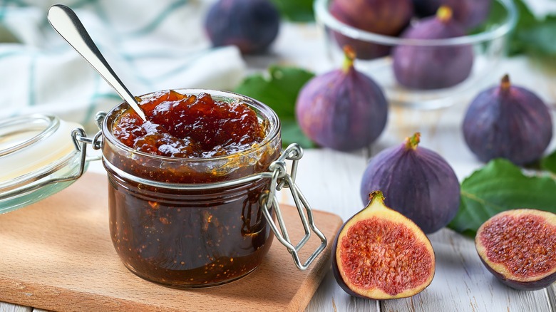 Jar of fig jam and whole figs