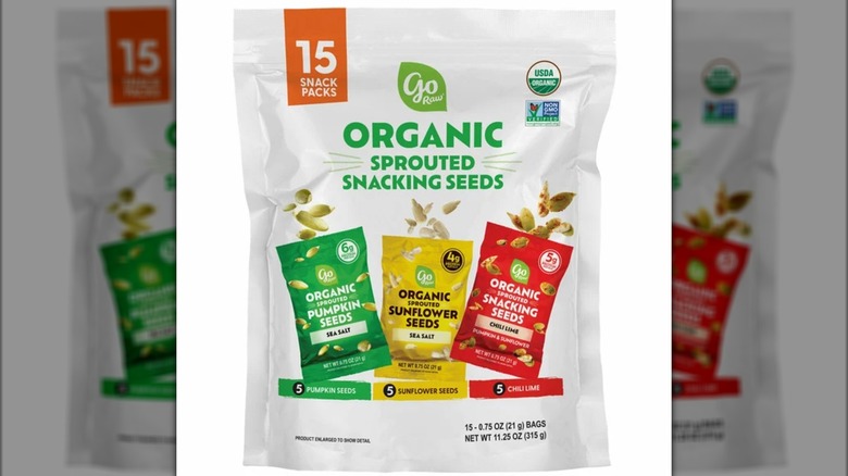 A bag of Go Raw organic sprouted snacking seeds
