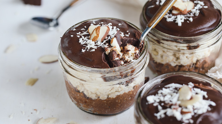 three jars of chocolate overnight oats