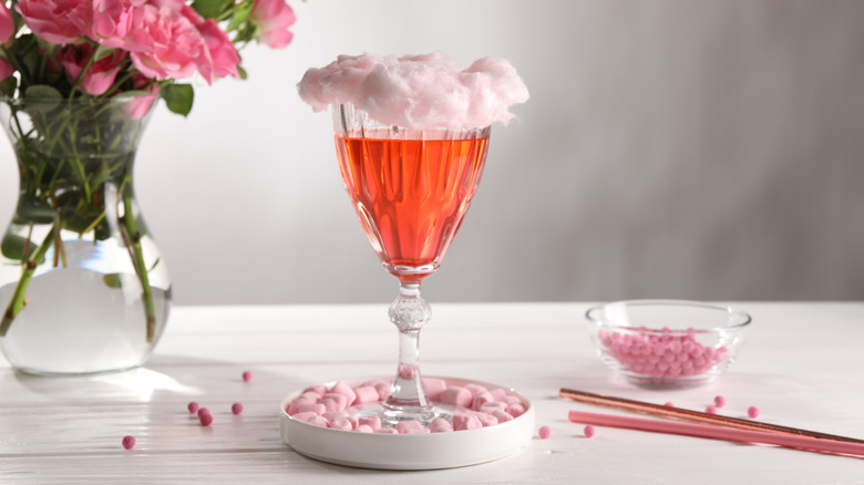 cotton candy on a pink martini