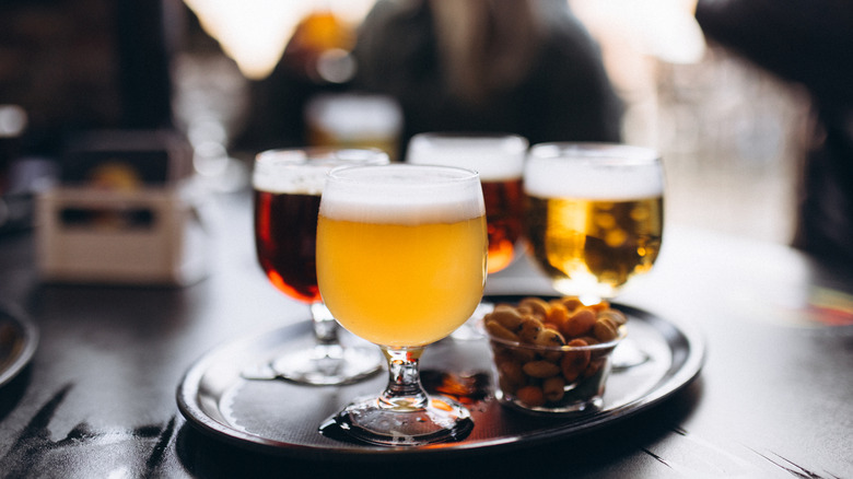 Four types of beer in glasses