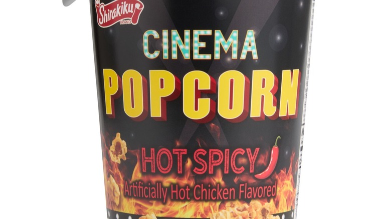 A bucket of Shirakiku Cinema Hot Chicken Spicy Popcorn