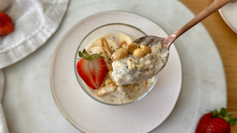Spoonful of peanut butter overnight oats