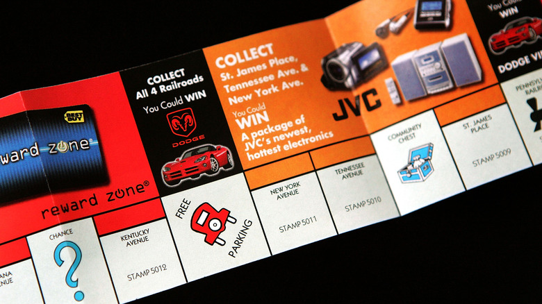 A McDonald's Monopoly game board advertising prizes.