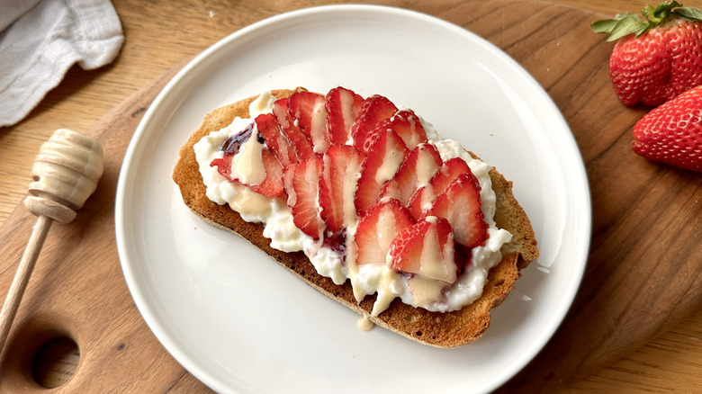 Whipped honey over strawberry toast