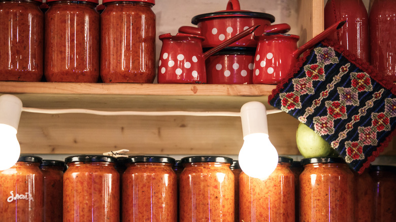Kitchen shelves with lightbulbs