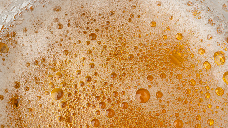 Close up of air bubbles in beer