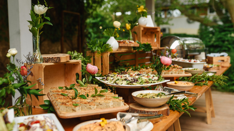 Food on a fancy buffet table