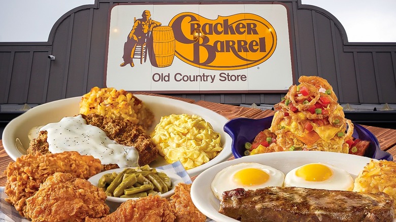 Cracker Barrel Old Country Store sign on top of brown building