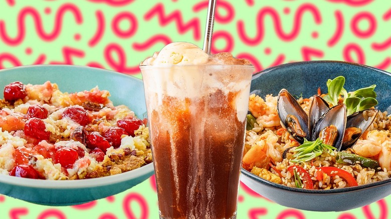 Dump cake, root beer float and spicy asian rice bowl