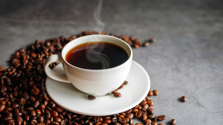 A steaming cup of coffee