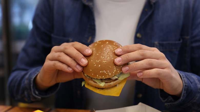 Hands holding a McDonald's Big Mac