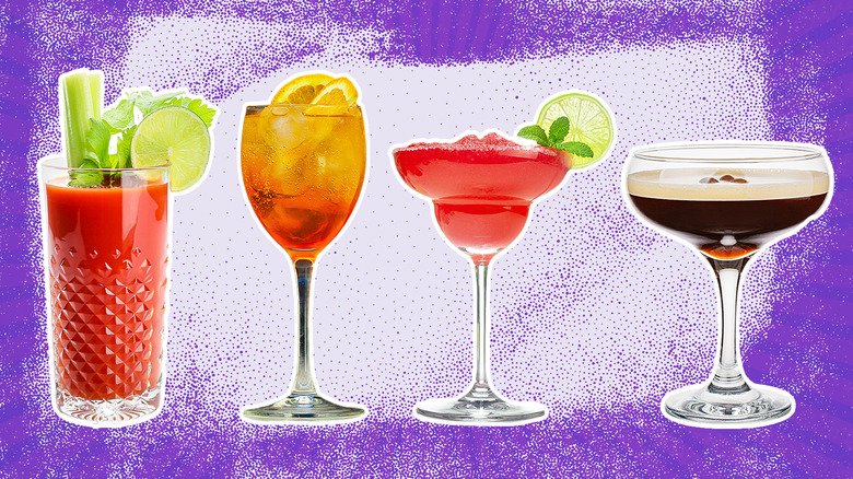Four cocktails on purple background