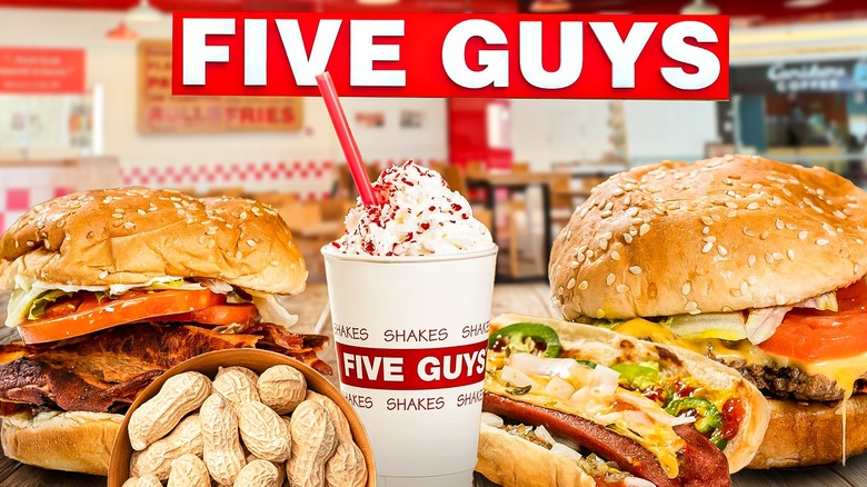 Five Guys sign and menu items