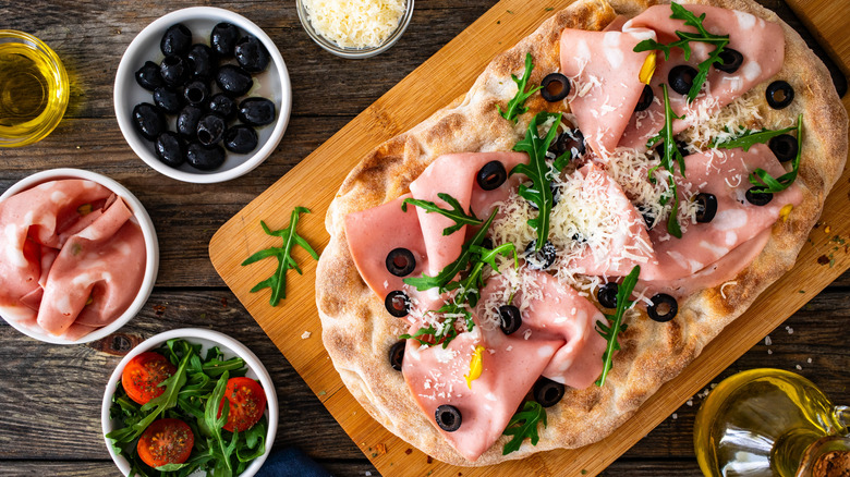 Mortadella and olive platter