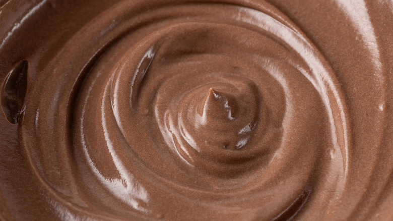 Close-up of smooth chocolate mousse