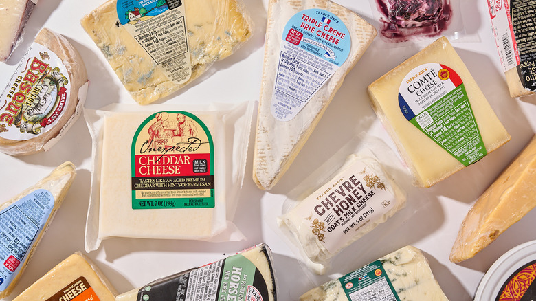 Trader Joe's cheeses on a table